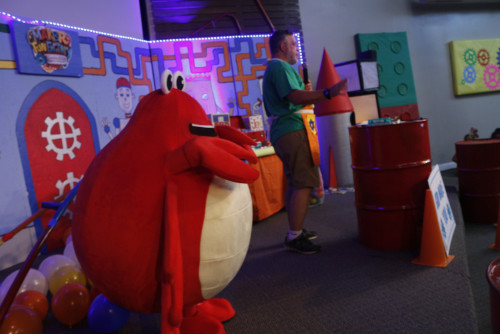 Rob teaching at VBS with Decker, a 4 foot tall, round crab!